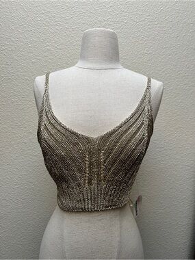 NWT Love Sense Gold Metallic Mesh Knit Crop Tank Top, size Small